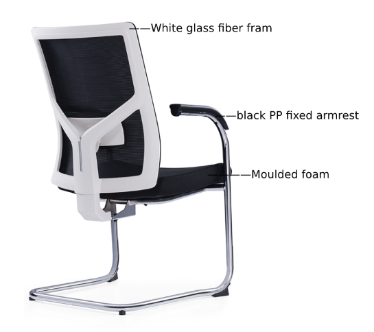 Medium Back Ergonomic Office Bow Chair – White Frame with Black Mesh and Fabric