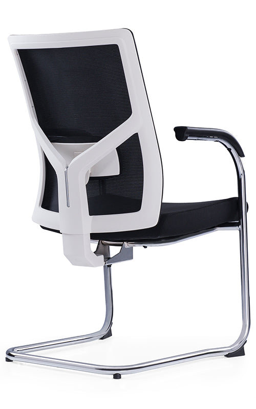 Medium Back Ergonomic Office Bow Chair – White Frame with Black Mesh and Fabric