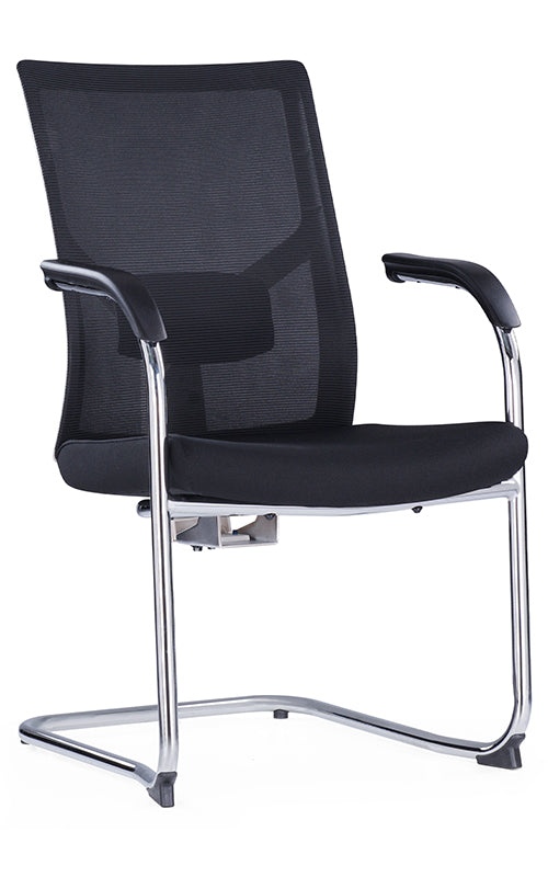 Medium Back Ergonomic Office Bow Chair – White Frame with Black Mesh and Fabric