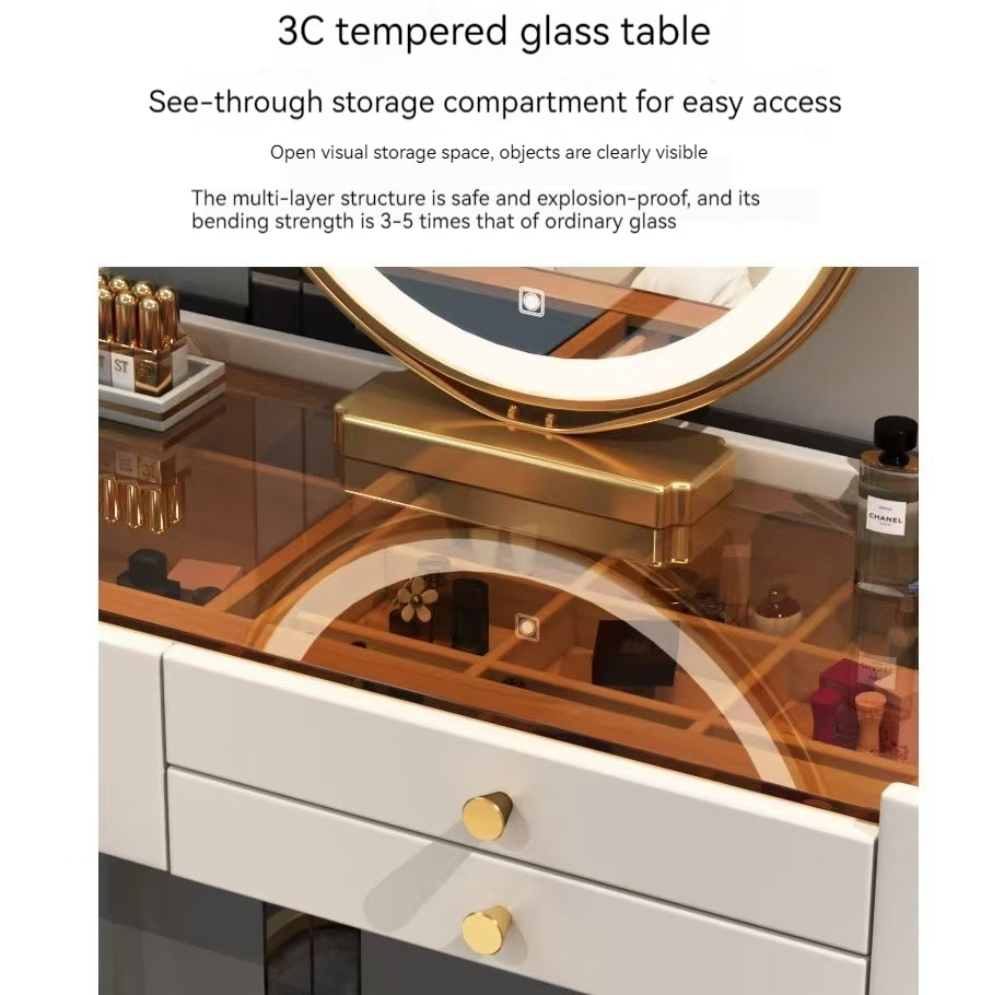 Modern Solid Wood Makeup Vanity Table Set with Smart Mirror and LED Lighting-GCC Home Center