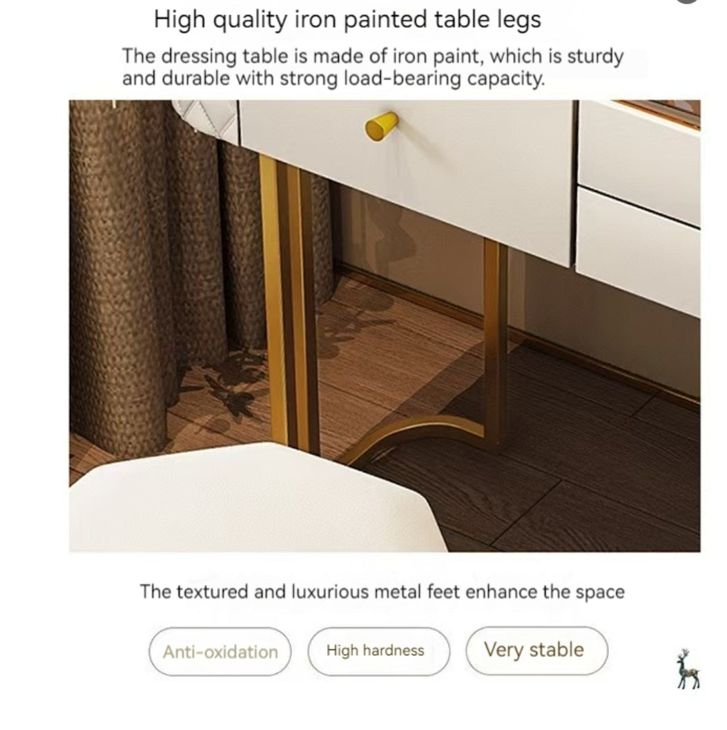Modern Solid Wood Makeup Vanity Table Set with Smart Mirror and LED Lighting-GCC Home Center