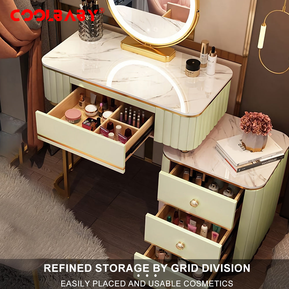 COOLBABY Mint Green Vanity Table Set with LED Mirror and Chair_Elegant Solid Wood Dressing Table-GCC Home Center