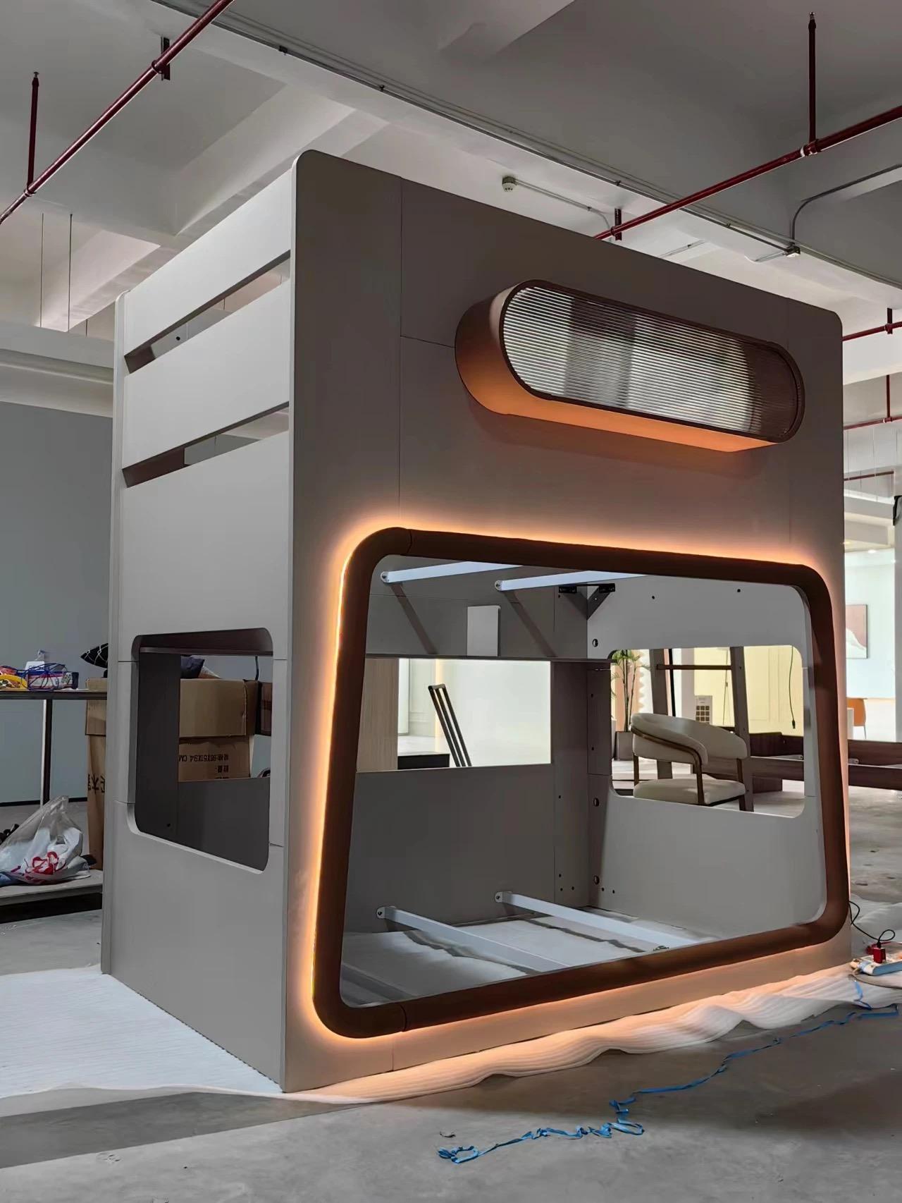COOLBABY ZLJ1121 Space Capsule Bunk Bed with High Guardrails(LED light strips need to be matched by yourself