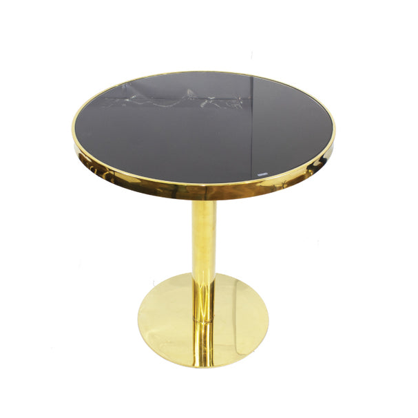Round MDF & Tempered Glass Table with Gold-Plated Edge – Coffee Table