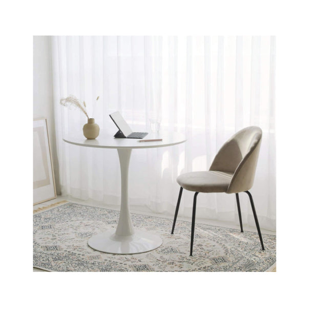 Glossy Round HDF Table with Powder-Coated Metal Legs
