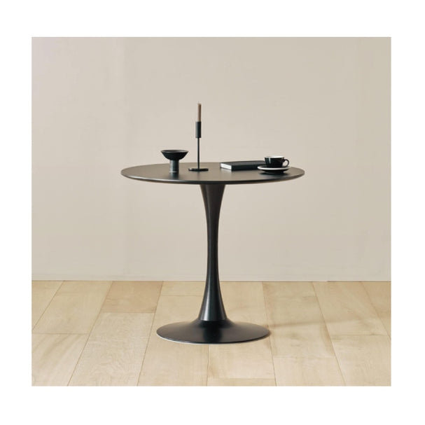 Glossy Round HDF Table with Powder-Coated Metal Legs