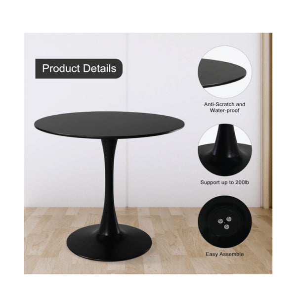 Glossy Round HDF Table with Powder-Coated Metal Legs