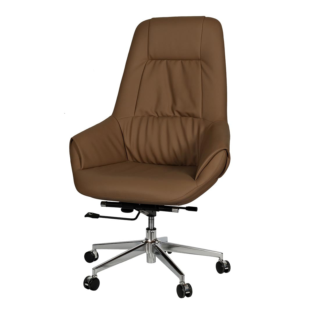 Elegant PU Leather High Back Office Chair - Brown-GCC Home Center