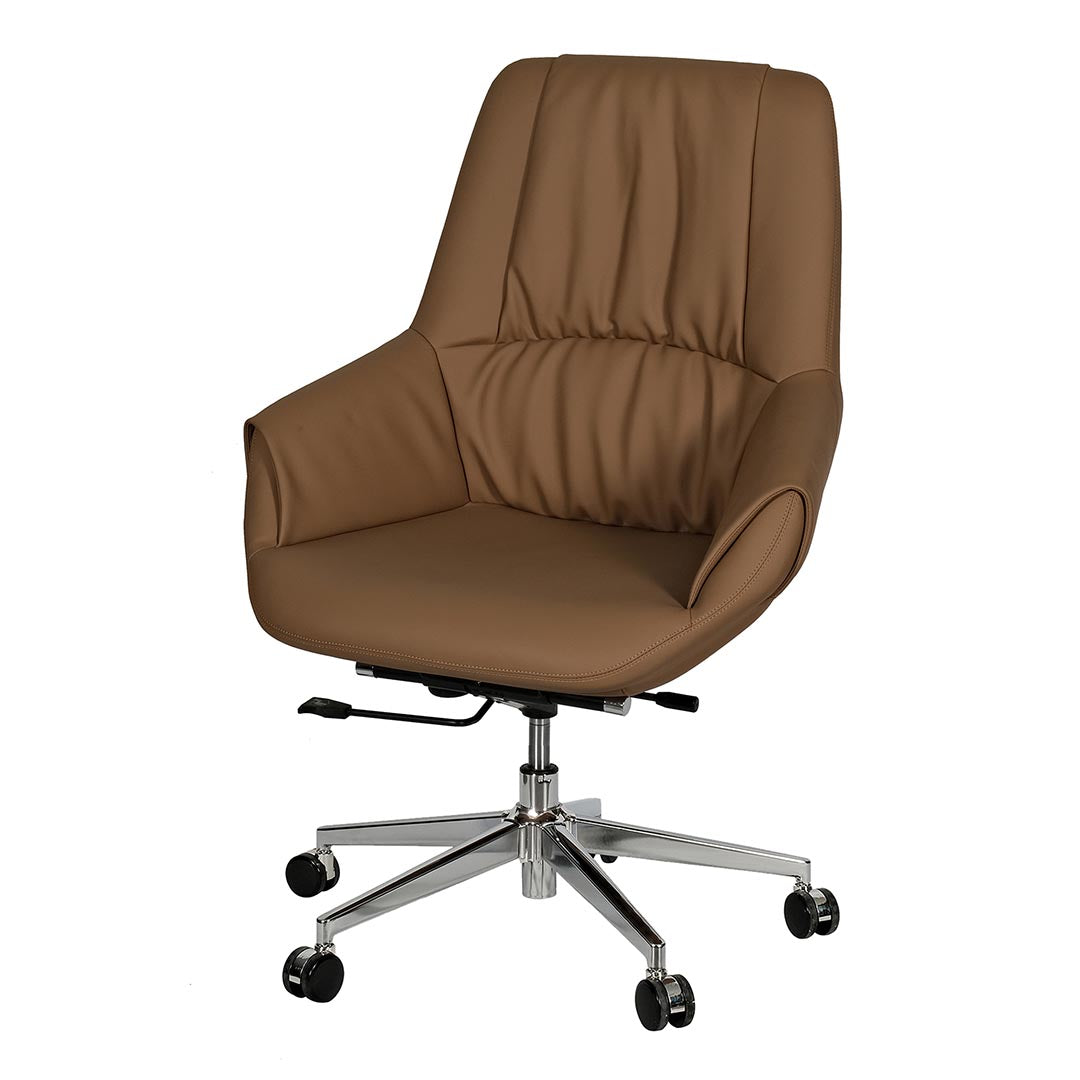 PU Leather Low Back Office Chair With Height Adjustable And Arm Rest - Brown-GCC Home Center