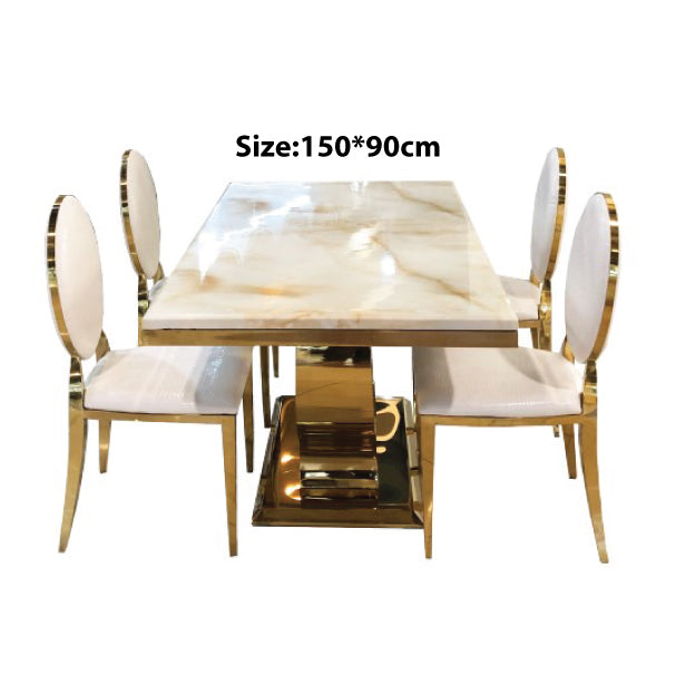 Elegant Dining Table with Marble Top and Gold-Plated SS Frame