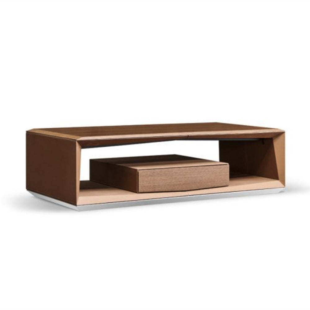 Office Coffee Table With Luxury Saddle Leather Finish - Brown-GCC Home Center