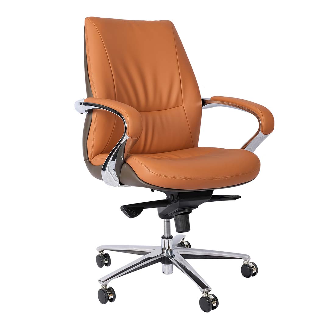 Luxury PU Leather Low Back Office Chair - Silver & Brown-GCC Home Center