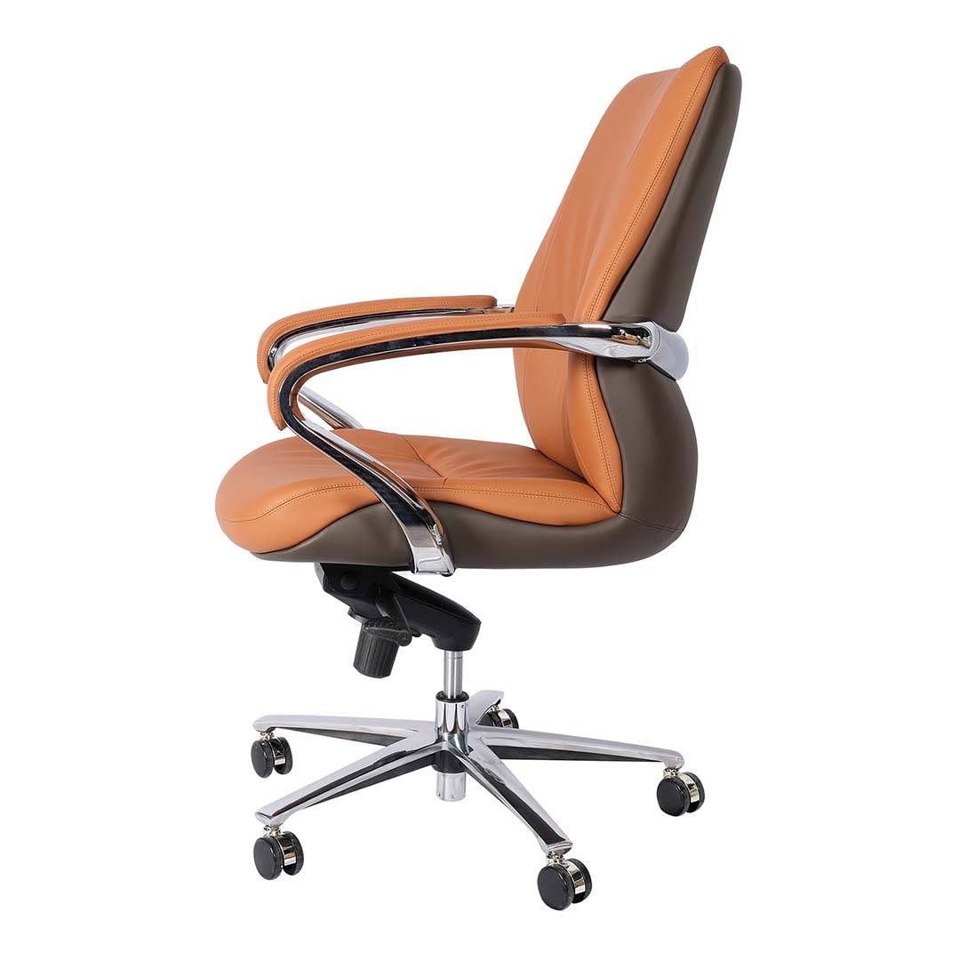 Luxury PU Leather Low Back Office Chair - Silver & Brown-GCC Home Center