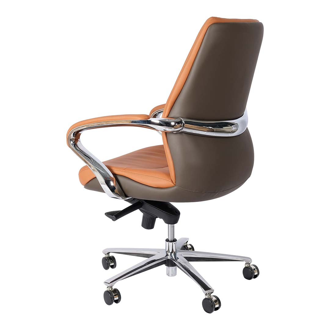 Luxury PU Leather Low Back Office Chair - Silver & Brown-GCC Home Center