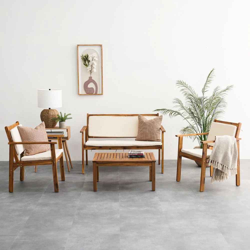 Elegant 4-Seater Sofa Set – Natural Wood