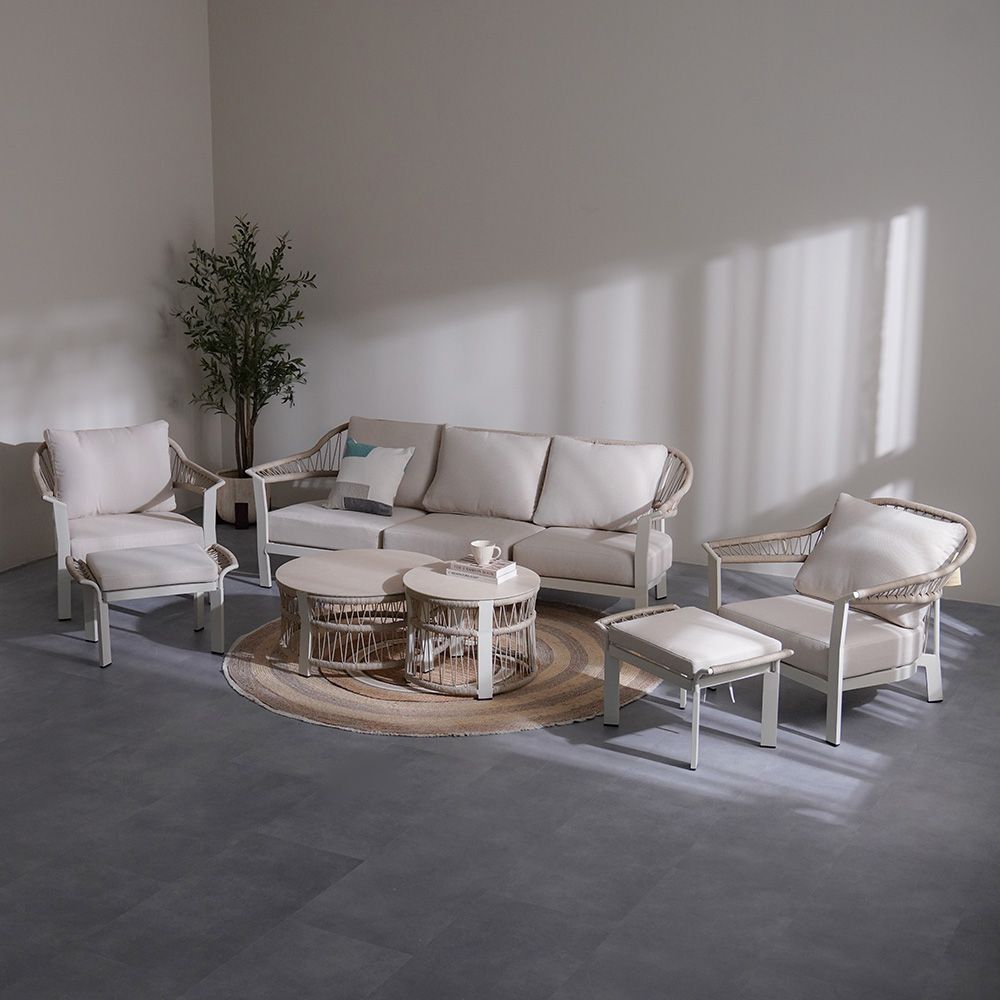 Luxury 5-Seater Aluminum Rope Sofa Set with 2 Tables – Beige