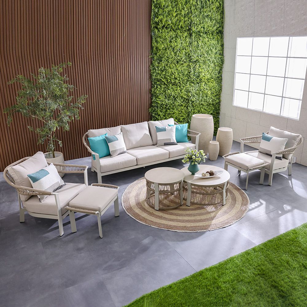 Luxury 5-Seater Aluminum Rope Sofa Set with 2 Tables – Beige