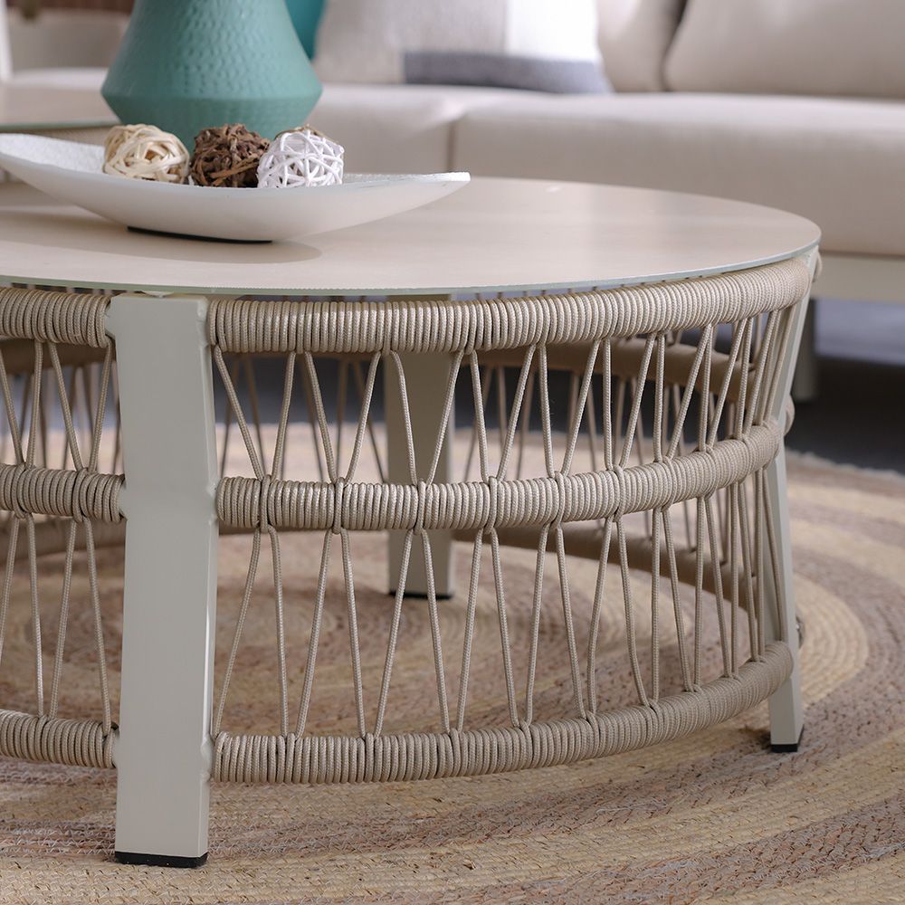 Luxury 5-Seater Aluminum Rope Sofa Set with 2 Tables – Beige