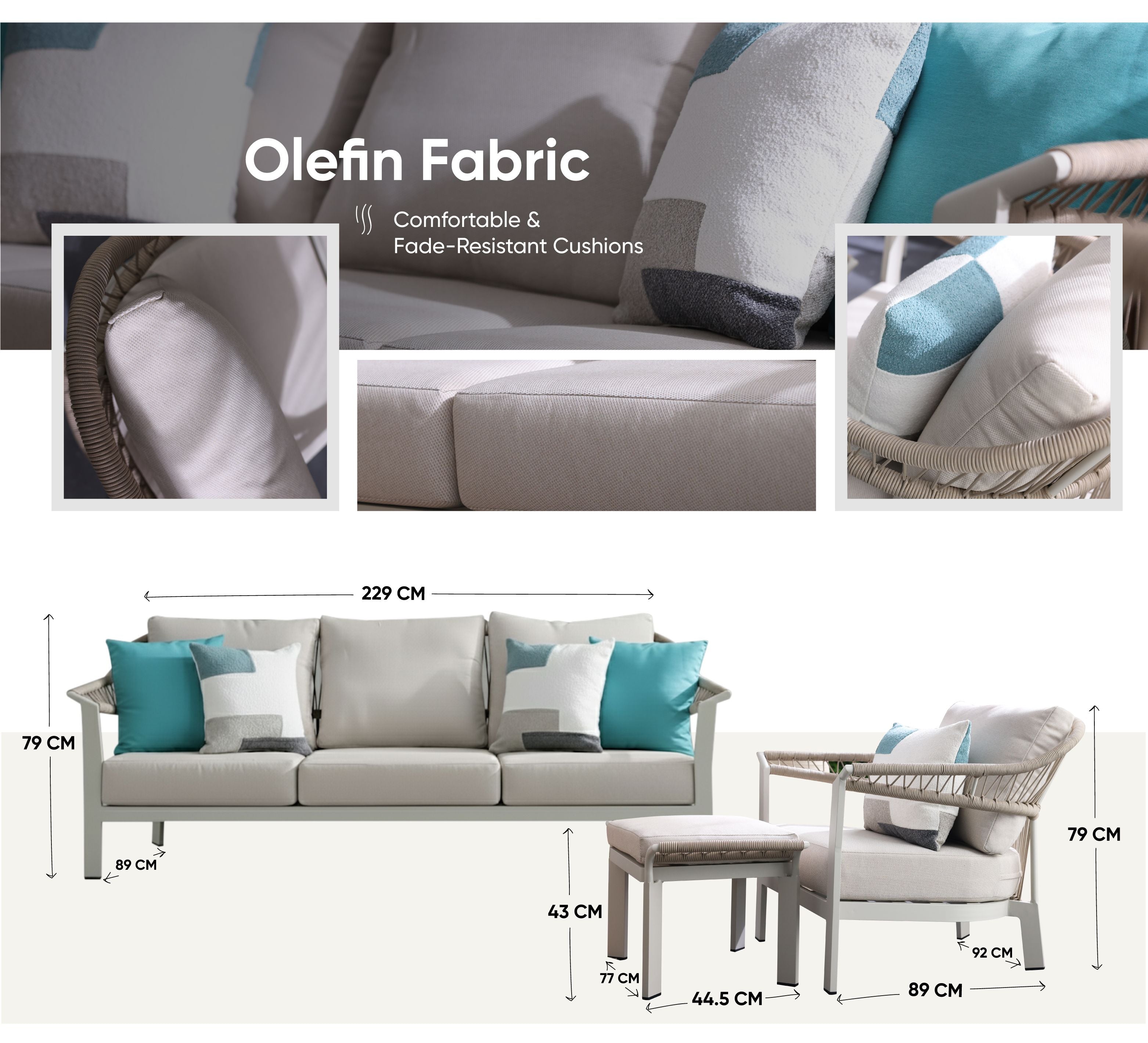 Luxury 5-Seater Aluminum Rope Sofa Set with 2 Tables – Beige