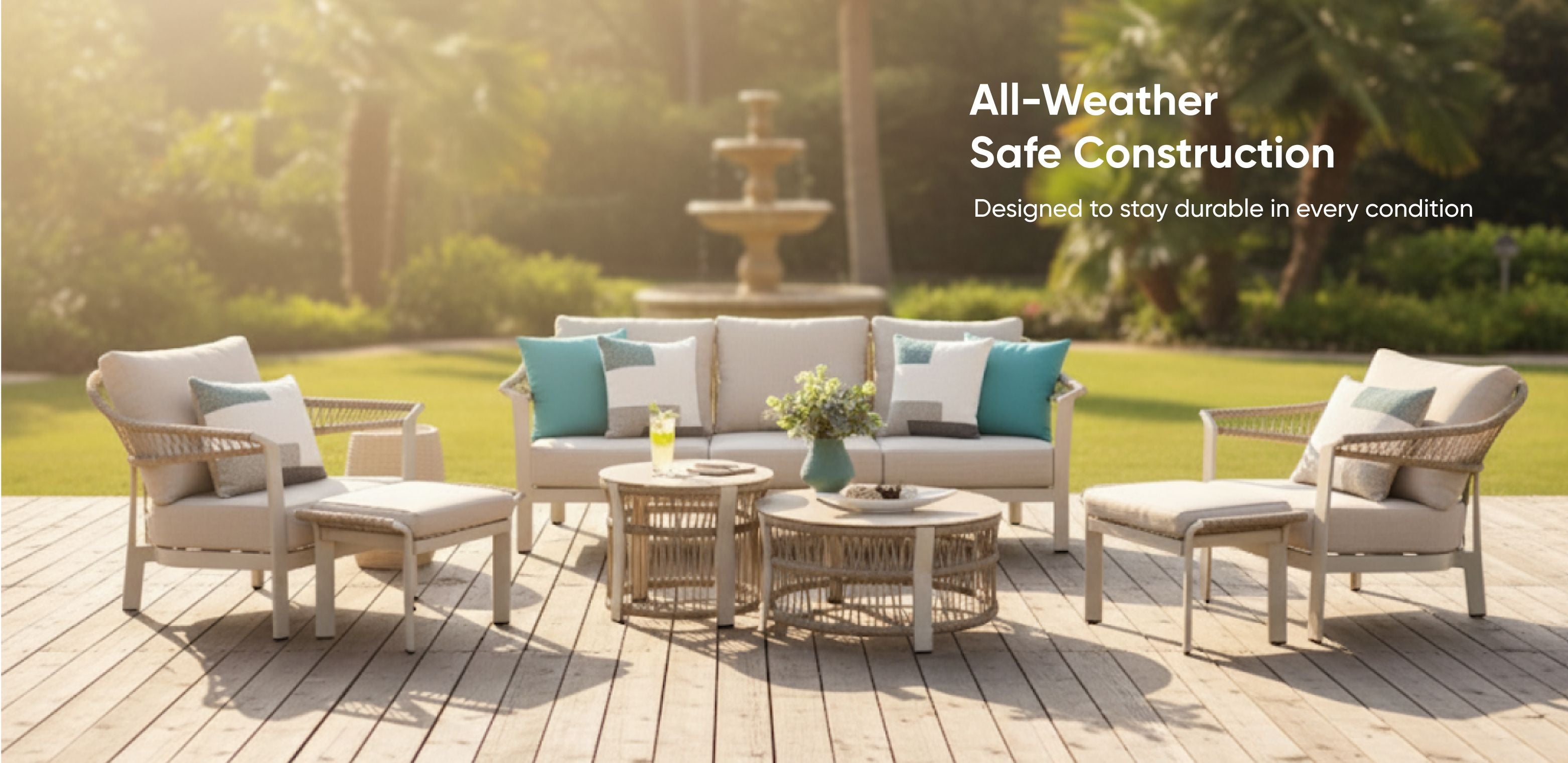 Luxury 5-Seater Aluminum Rope Sofa Set with 2 Tables – Beige