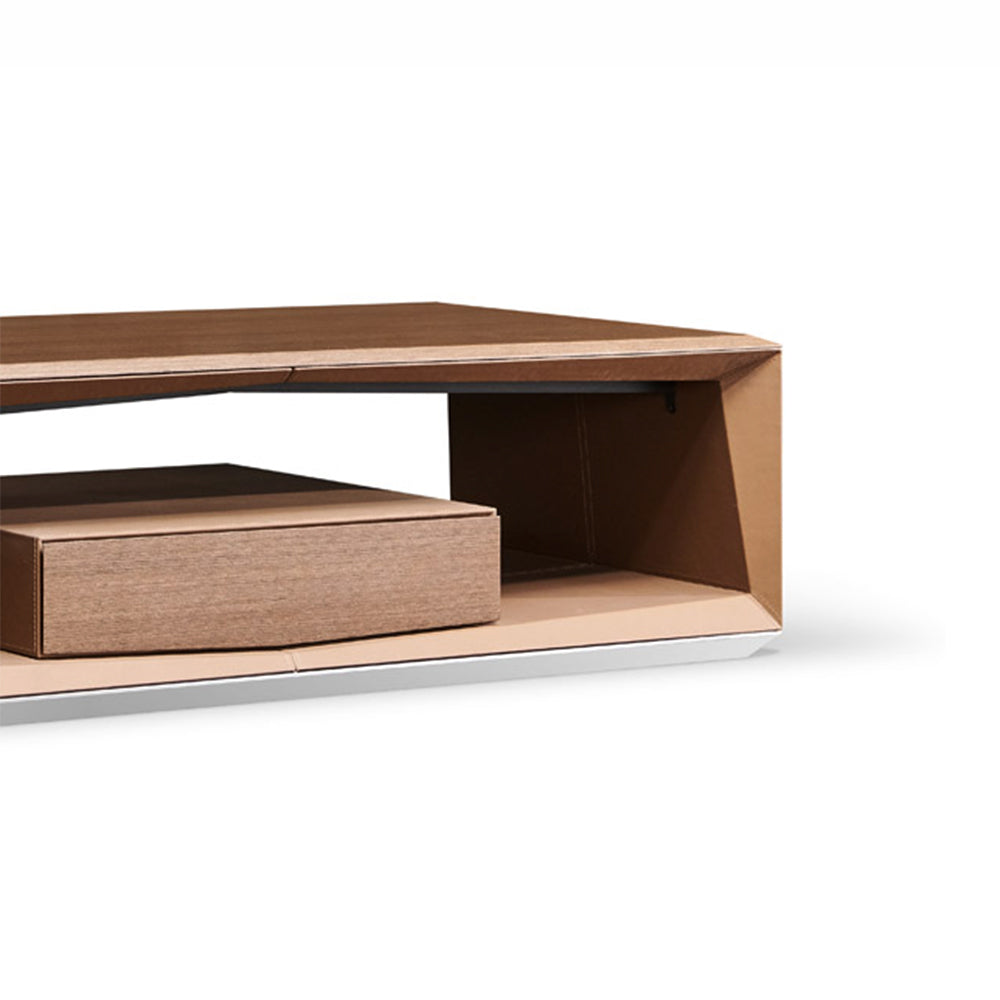 Office Coffee Table With Luxury Saddle Leather Finish - Brown-GCC Home Center