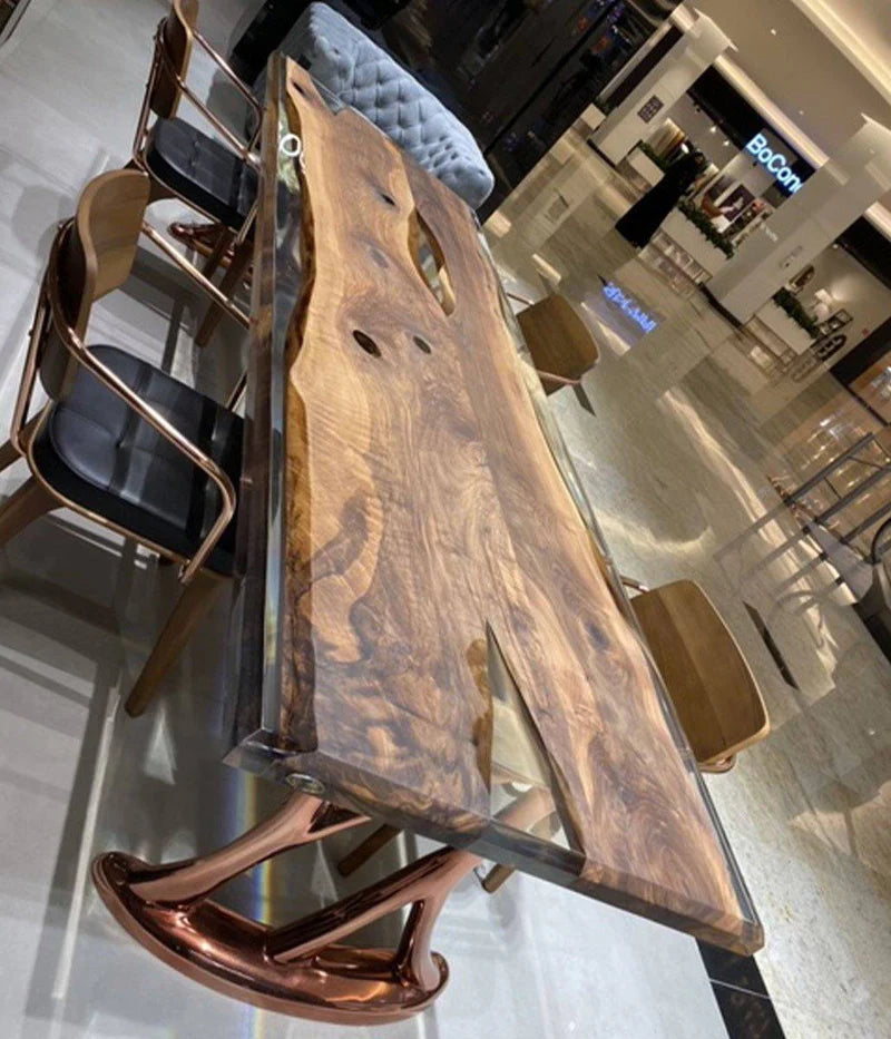Unique Live Edge Resin Dining Table Top San - Natural Walnut Wood