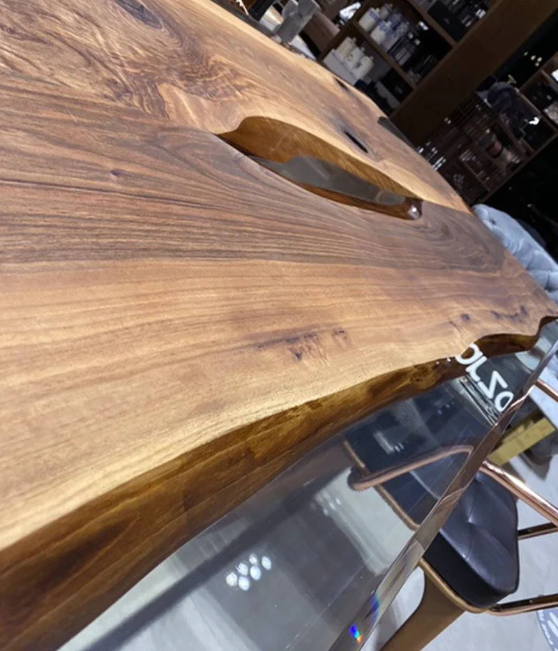 Unique Live Edge Resin Dining Table Top San - Natural Walnut Wood