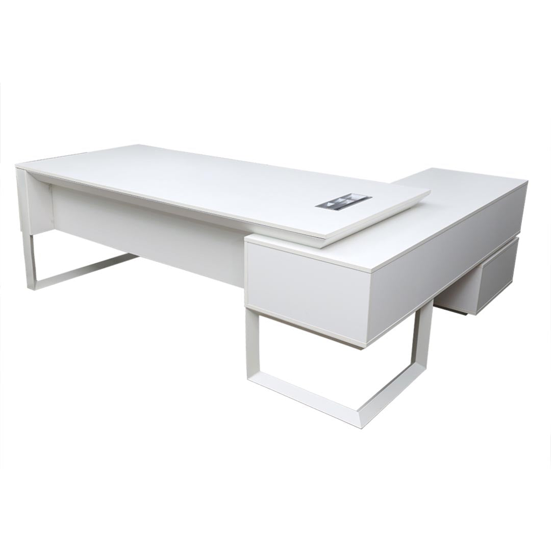 Modern Executive Office Table With Metal Frames And Legs - White-GCC Home Center
