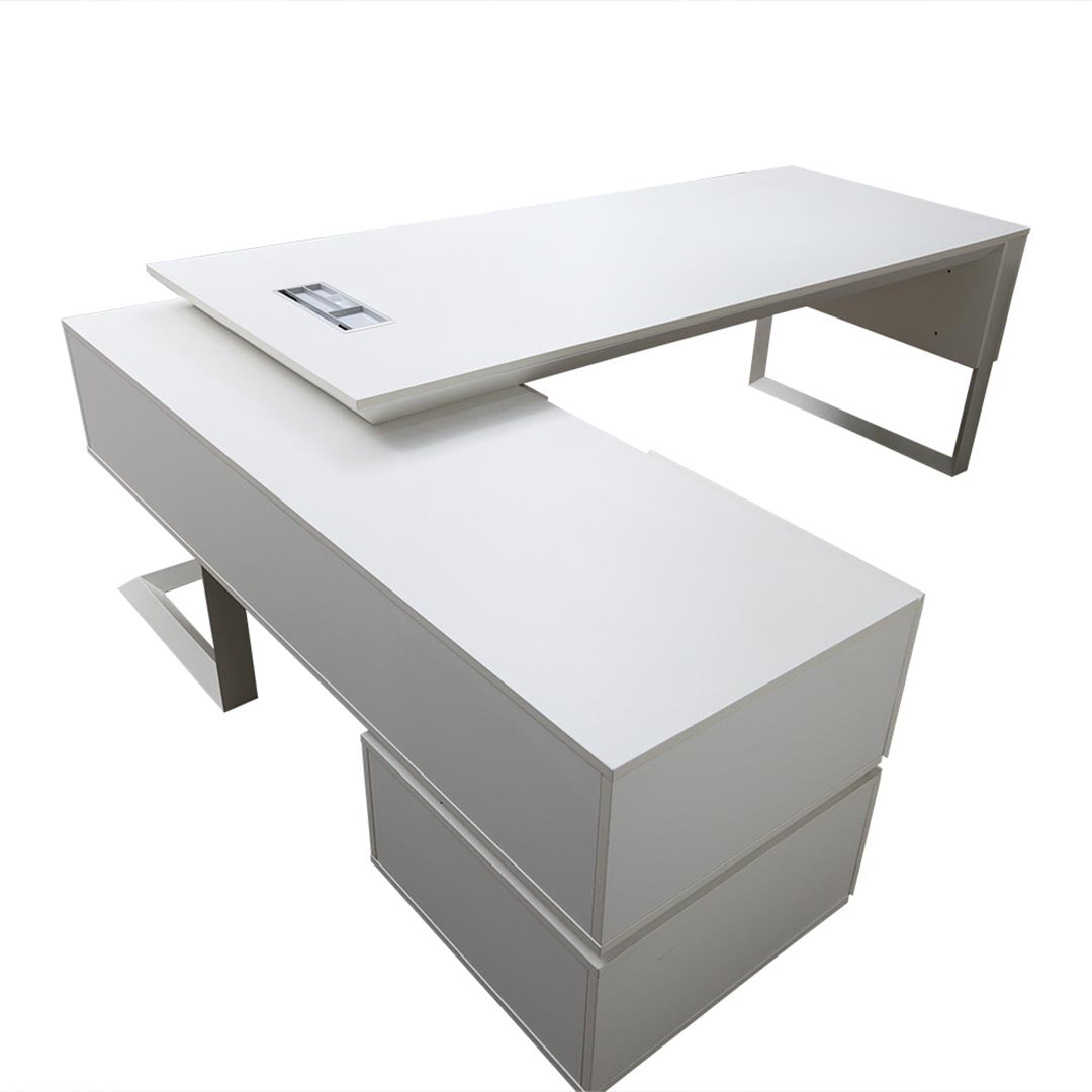 Modern Executive Office Table With Metal Frames And Legs - White-GCC Home Center