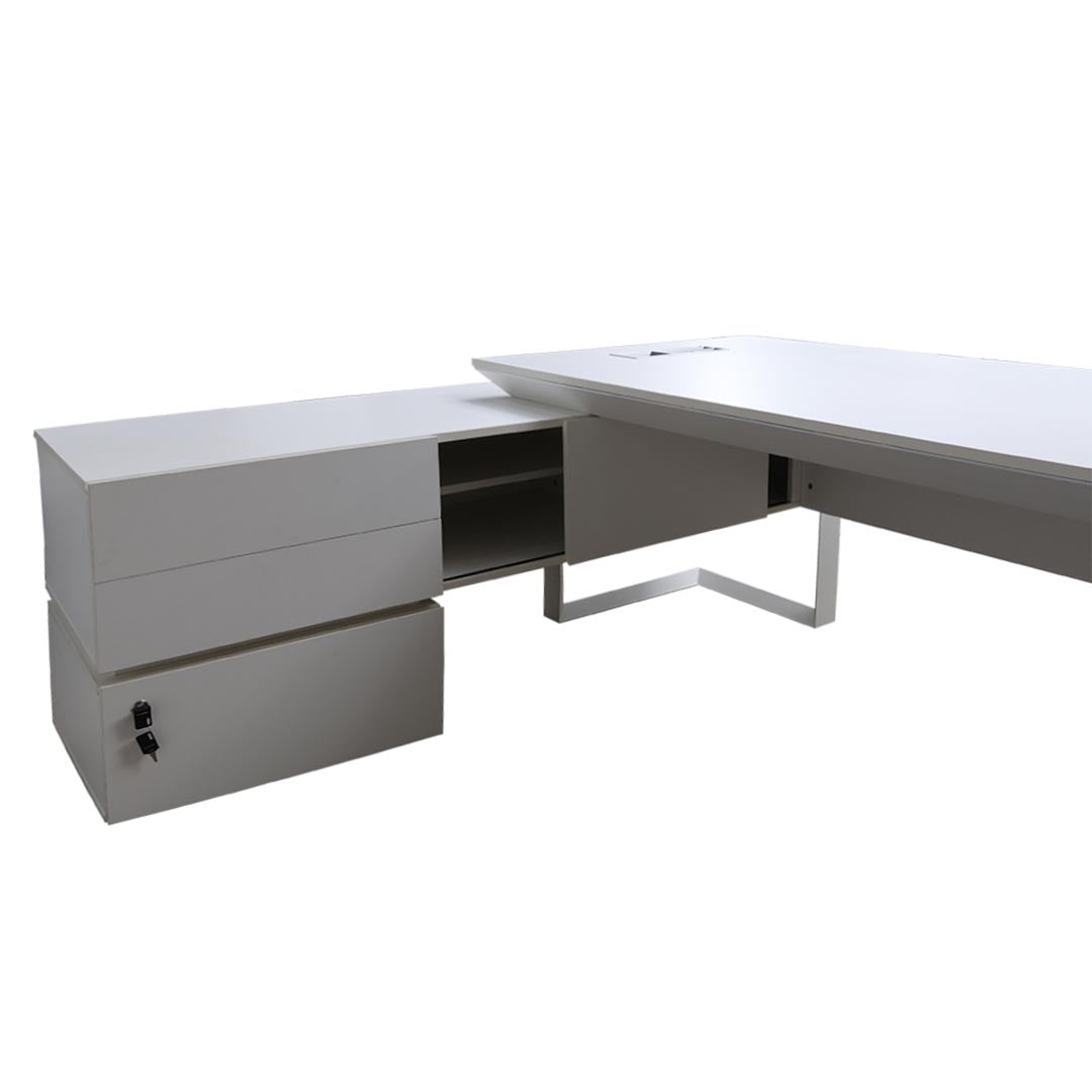 Modern Executive Office Table With Metal Frames And Legs - White-GCC Home Center