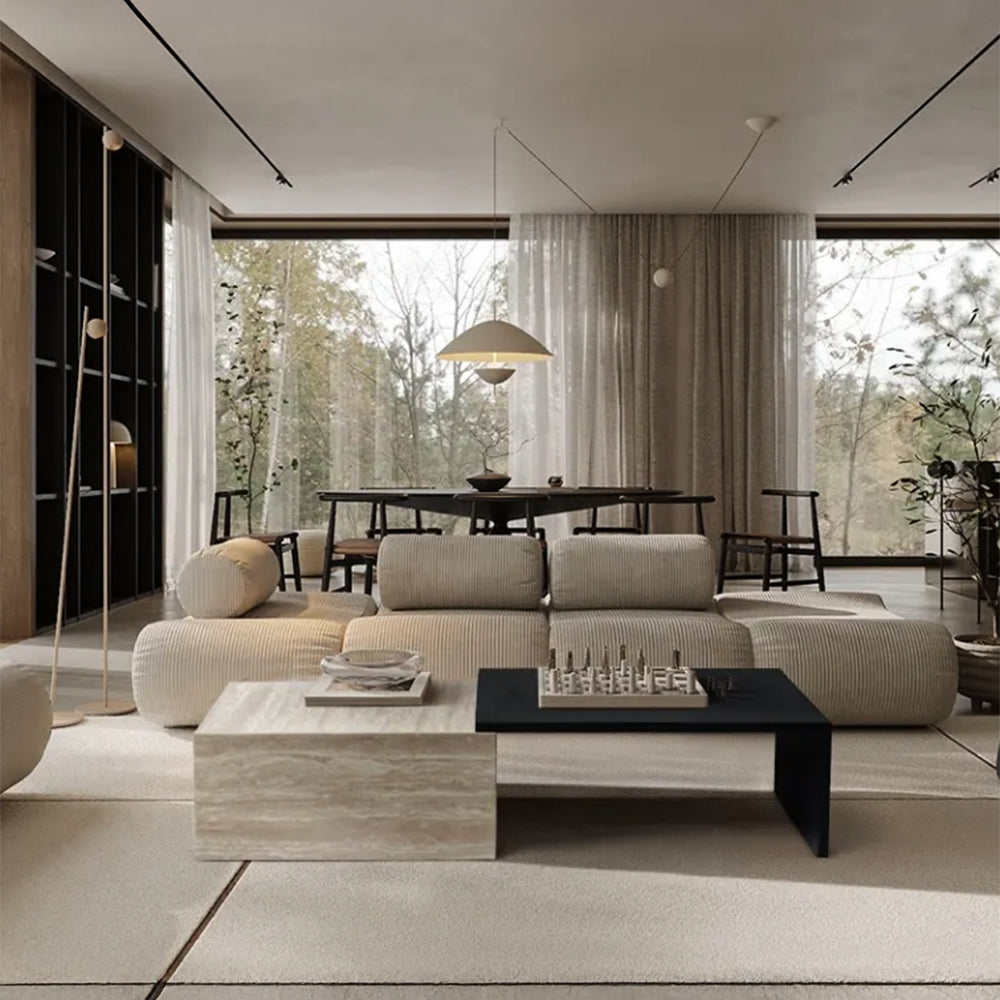 Nordic Modern Living Room Furniture - Removable Storage Travertine Marble Coffee Table with Iron Base-GCC Home Center