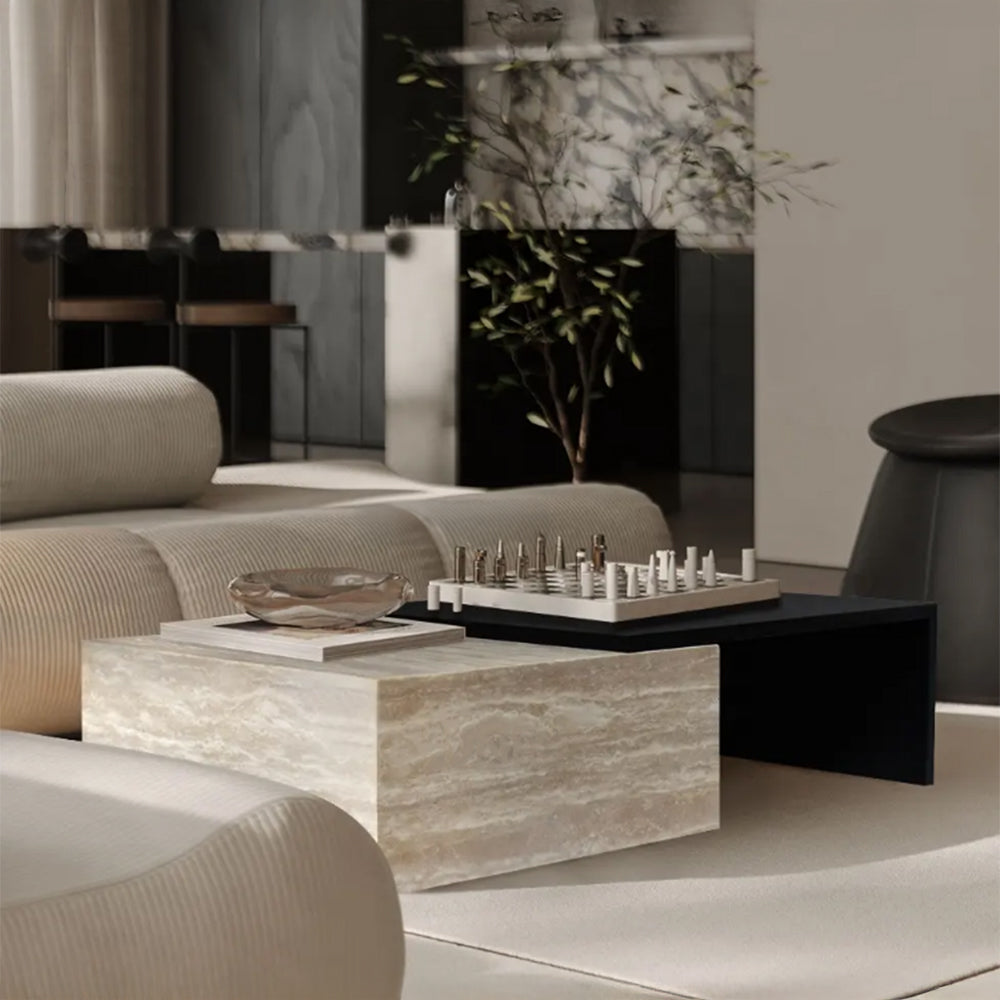 Nordic Modern Living Room Furniture - Removable Storage Travertine Marble Coffee Table with Iron Base-GCC Home Center