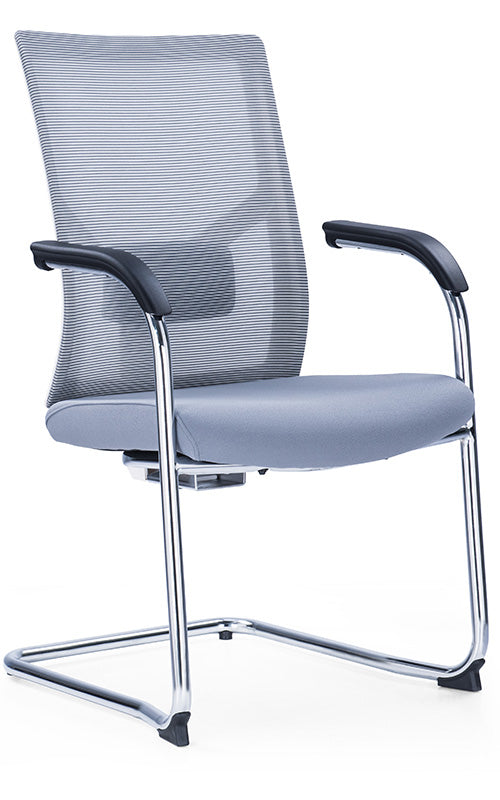 Medium Back Ergonomic Office Bow Chair – White Frame with Black Mesh and Fabric