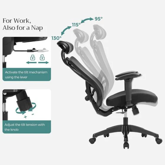 Office Chair, Ergonomic Desk Computer Chair, Mesh Chair, Adjustable Lumbar Support and Headrest Adjustable Height Black for Office-GCC Home Center