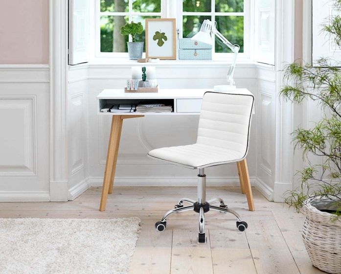 Leather Swivel Executive Chair Stylish Ribbed Mid Back Design Ideal for Office-GCC Home Center