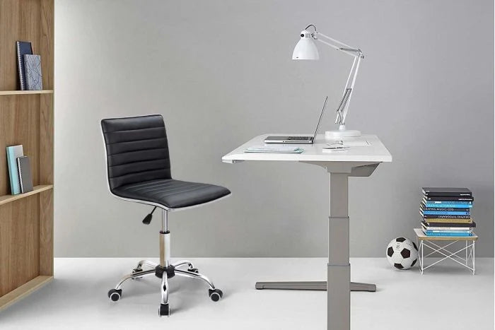 Leather Swivel Executive Chair Stylish Ribbed Mid Back Design Ideal for Office-GCC Home Center