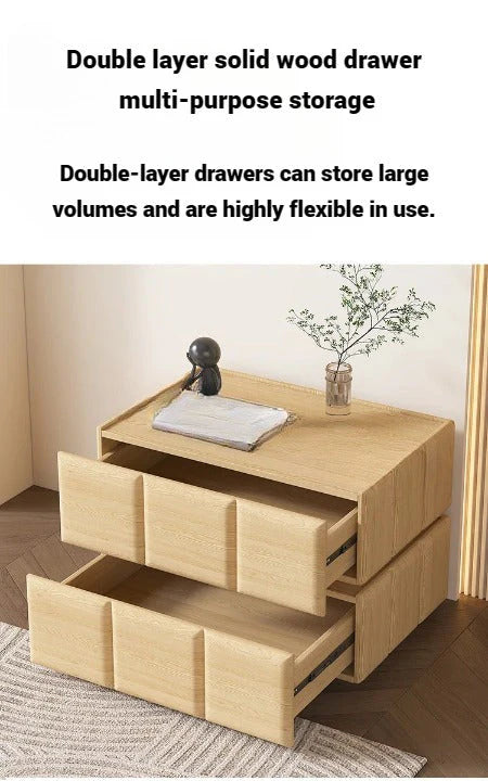 Bedside Table, Two Drawers Nightstand with Smart LED Light-GCC Home Center