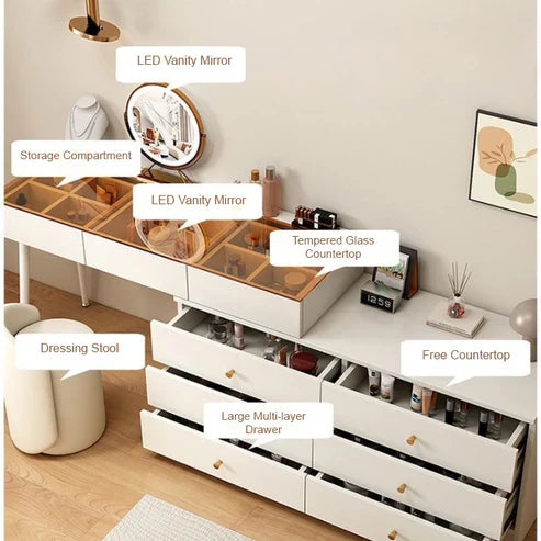 Modern High Definition Large Bedroom Dressing Table with LED Mirror and Storage-GCC Home Center