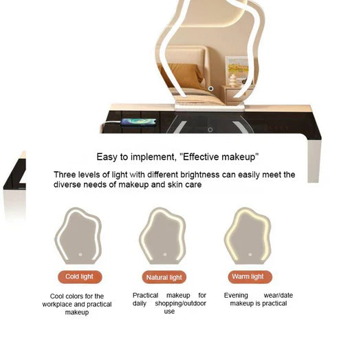 Smart Makeup Vanity Table Set with LED Mirror, Bluetooth Speaker, and Wireless Charging-GCC Home Center