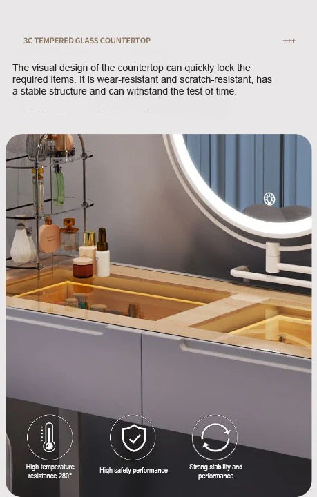 Modern Dressing Table with LED Mirror & Chair | Sleek Vanity Set for Makeup & Grooming-GCC Home Center