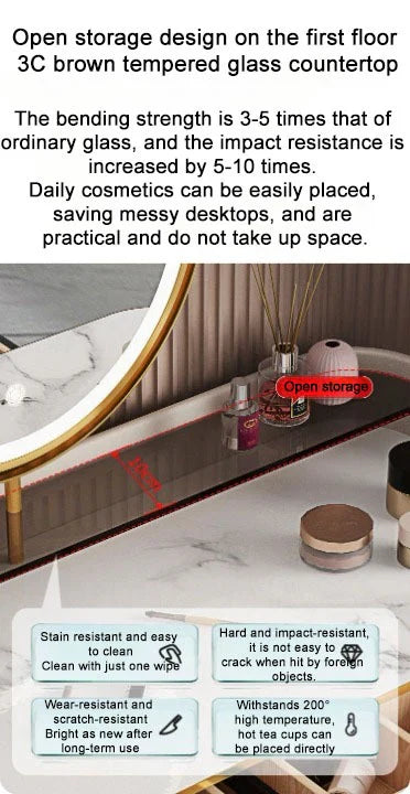 Modern LED Lighted Makeup Vanity Table Set with Chair and Storage Drawers-GCC Home Center