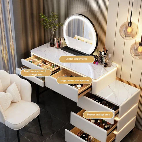 Elegant Modern Luminous Makeup Vanity Desk with LED Mirror and Stool-GCC Home Center