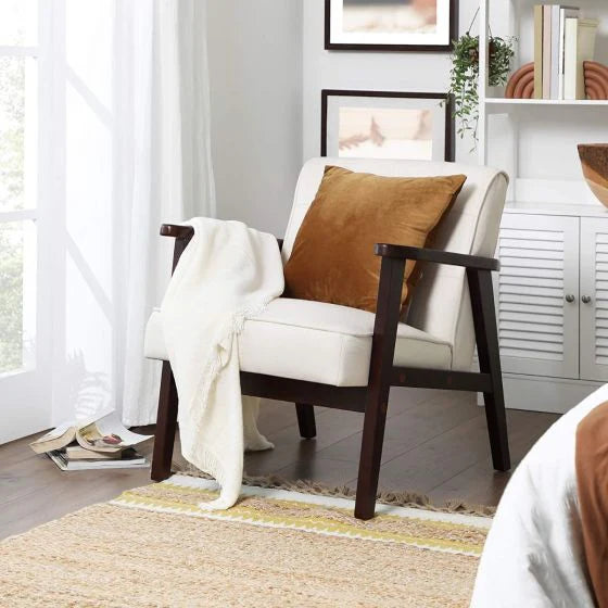 Beige Stylish Lounge Wooden Sofa Chair for Home, Living Room, Dining Room, Lounge, Restaurant (51x56x75cm)-GCC Home Center