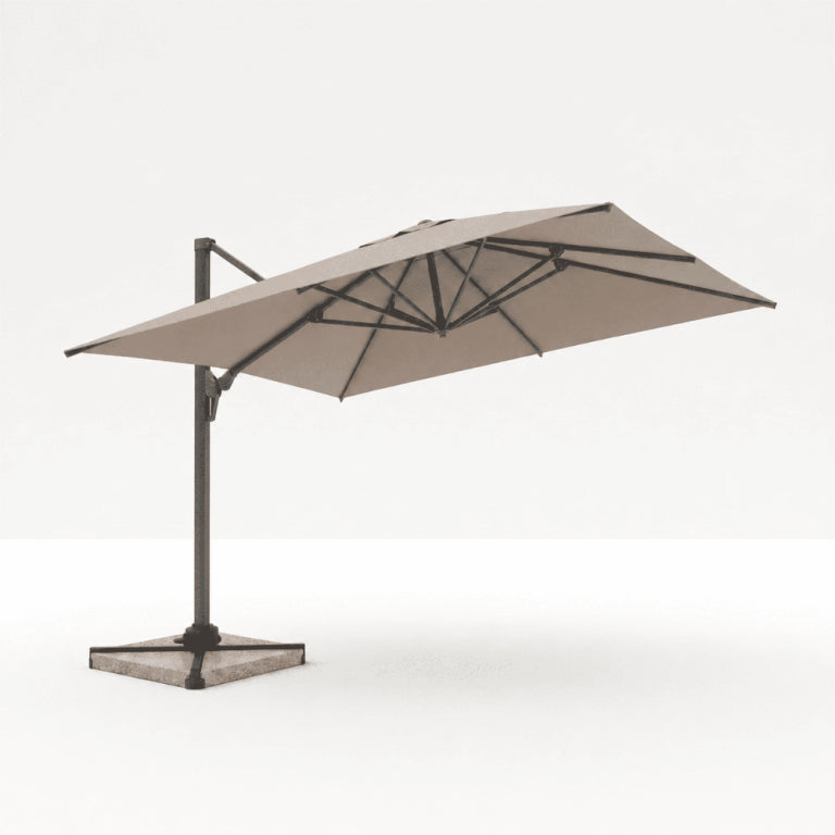 3x4m Aluminum Cantilever Outdoor Umbrella with 360° Rotating Canopy, Solar LED Lights & Marble Base – Khaki Garden Patio Parasol