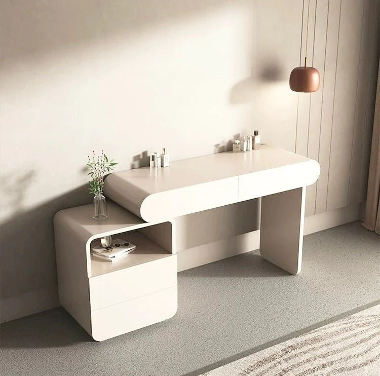 Modern Dressing Table in Rounded Edges Design, White Vanity Table with Mirror.-GCC Home Center