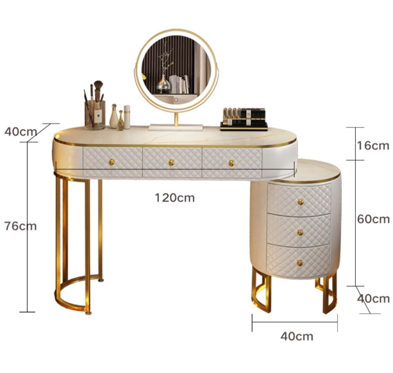Elegant Dressing Table Set with Mirror, Cushioned Stool, and Multi-Drawer Storage-GCC Home Center