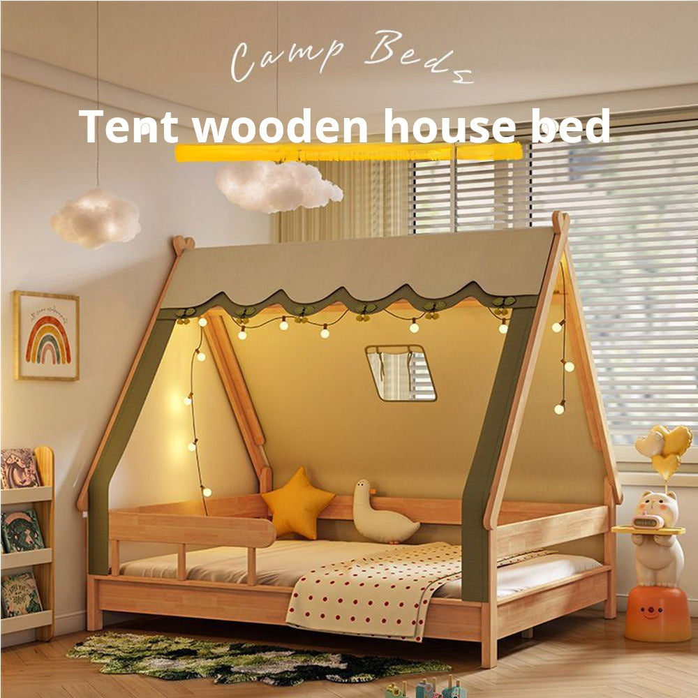 COOLBABY ZLJ1119 Nordic solid wood children's bed tent bed with guardrail-GCC Home Center