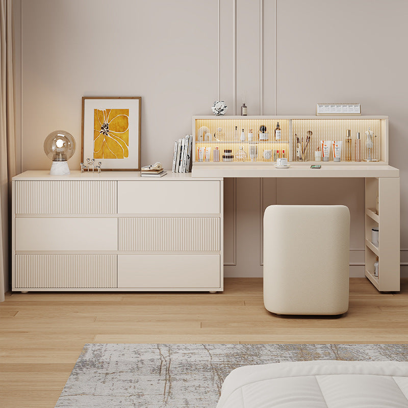 COOLBAY Lacquered solid wood dressing table bedroom modern simple makeup table bucket cabinet one light luxury senior sense makeup table-GCC Home Center