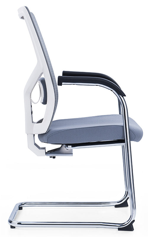 Medium Back Ergonomic Office Bow Chair – White Frame with Black Mesh and Fabric