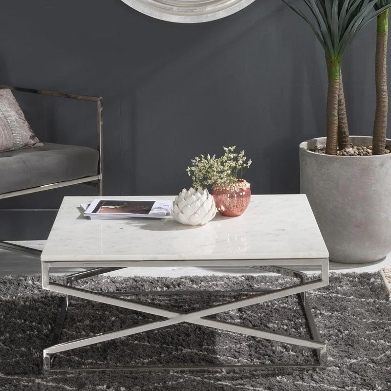 White Marble and Chrome Coffee Table